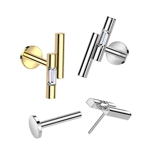 Ezüst Színű Egyenesszárú Push-in Labret Piercing Apró Kővel