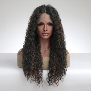 Fekete Barna Szintetikus Paróka Vörös Melírral 60 Cm