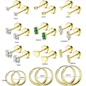 Arany Színű 316L Piercing Szett - 12 pár