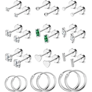 Ezüst Színű 316L Piercing Szett - 12 pár