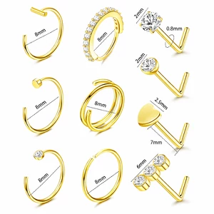 Arany Színű 316L Orr És Karika Piercing Szett - 10 db