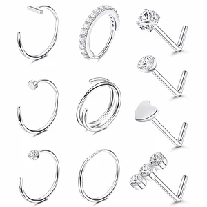 Ezüst Színű 316L Orr És Karika Piercing Szett - 10 db