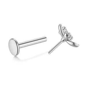 316L Orvosi Acél Ezüst Színű Push-in Labret Piercing Virág Dísszel