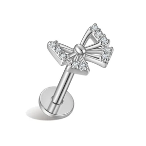 316L Orvosi Acél Ezüst Színű Push-in Labret Piercing Pillangó Dísszel
