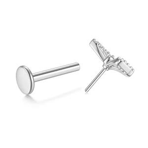 316L Orvosi Acél Ezüst Színű Push-in Labret Piercing Pillangó Dísszel