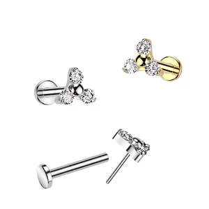 Ezüst Színű Titánium Push-in Labret Piercing Köves Díszítéssel