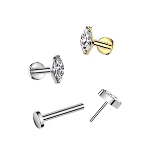 Ezüst Színű Titánium Push-in Labret Piercing Kő Díszítéssel