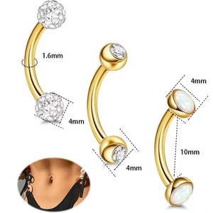 316L Arany Színű Köldök És Szemöldök Piercing Szett Kővel - 10MM