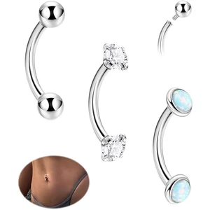 316L Ezüst Színű Köldök És Szemöldök Piercing Szett Opál Kővel - 10MM