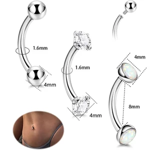 316L Ezüst Színű Köldök És Szemöldök Piercing Szett Opál Kővel - 8MM