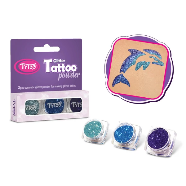 Tytoo Azúrkék, Tengerkék, Zafírkék Csillámpor Szett  3 x 2,5 ml