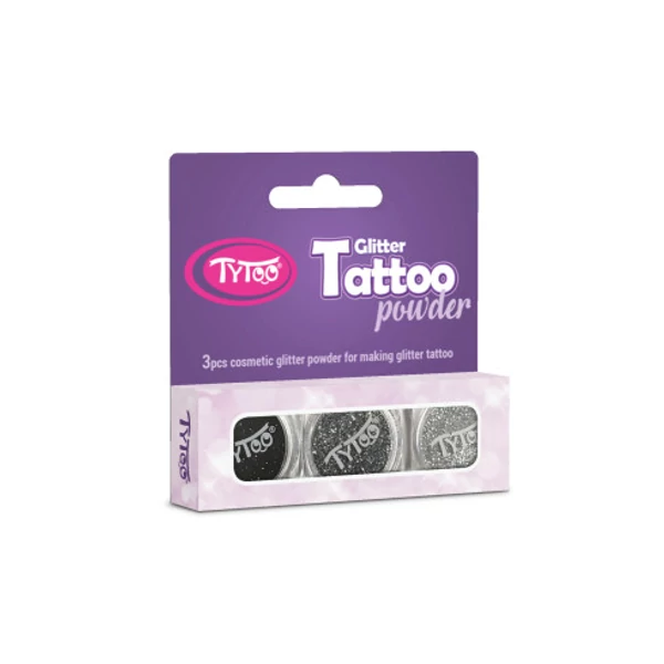 Tytoo Ezüst, Acélszürke, Fekete Csillámpor Szett  3 x 2,5 ml