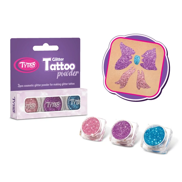 Tytoo Babarózsaszín, Világos mályva, Türkizkék Csillámpor Szett  3 x 2,5 ml