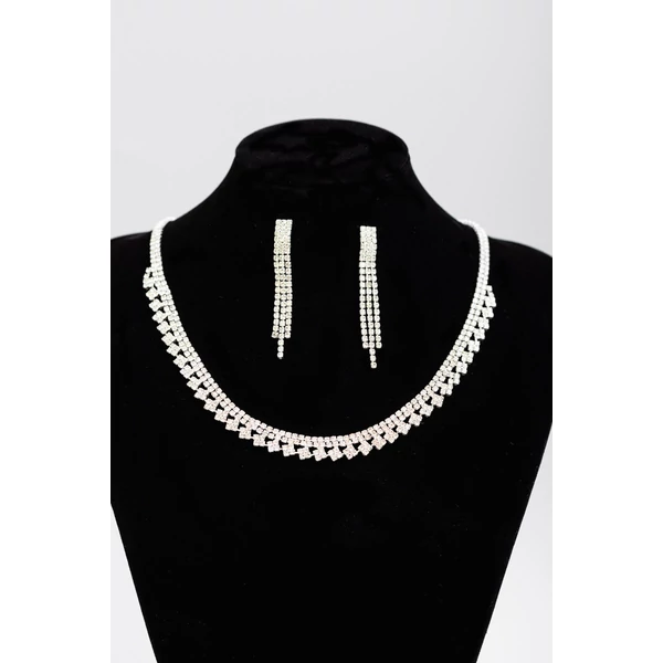 Esküvői Női Ezüst Színű Cirkónia Köves Fülbevaló és Nyaklánc Szett