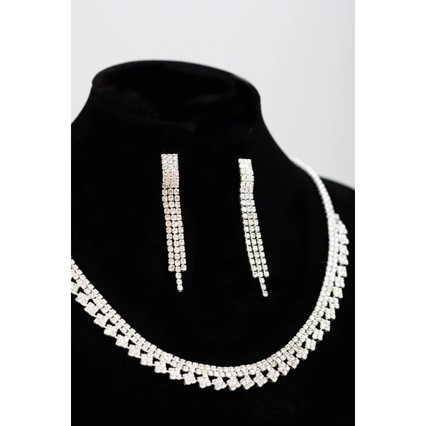 Esküvői Női Ezüst Színű Cirkónia Köves Fülbevaló és Nyaklánc Szett