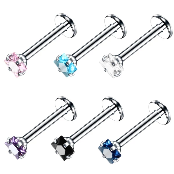 Ezüst Színű Rozsdamentes Acél Piercing Sötétkék Cirkónia Kővel, 6 mm
