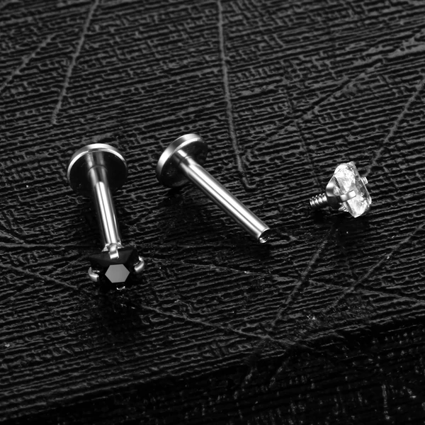 Ezüst Színű Rozsdamentes Acél Piercing Sötétkék Cirkónia Kővel, 6 mm