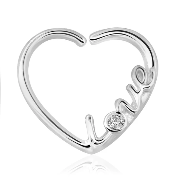 Ezüst Színű 1db-os Szív Alakú Love Feliratos Cirkonia Köves Hamis Piercing Balos