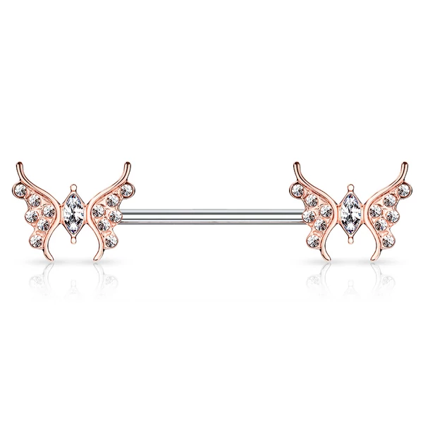 14 Karátos Arannyal Bevont Rózsaarany Színű Egyenes Szárú Piercing Pillangókkal