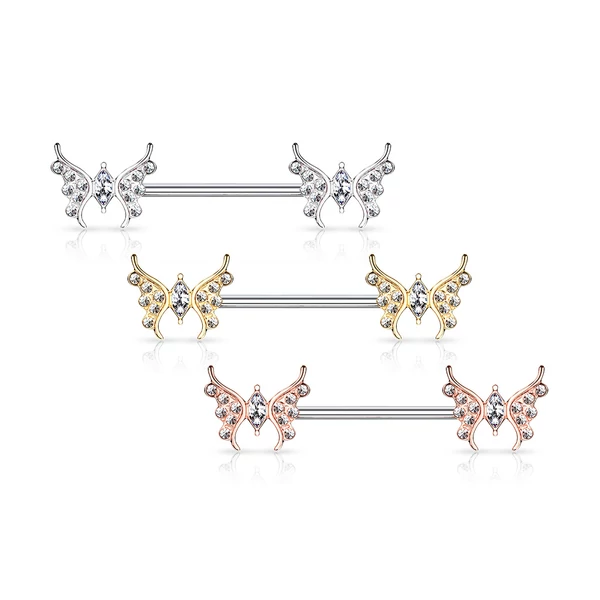 14 Karátos Arannyal Bevont Rózsaarany Színű Egyenes Szárú Piercing Pillangókkal