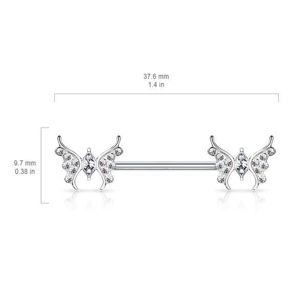 14 Karátos Arannyal Bevont Ezüst Színű Egyenes Szárú Piercing Pillangókkal