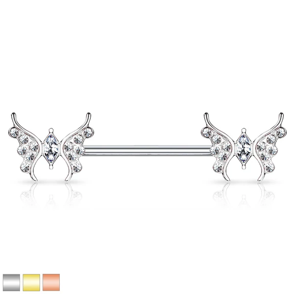 14 Karátos Arannyal Bevont Ezüst Színű Egyenes Szárú Piercing Pillangókkal