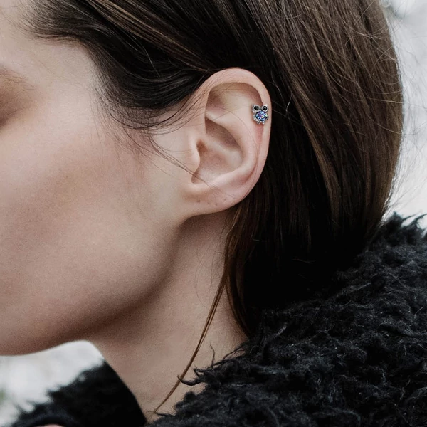 Ezüst Színű Orvosi Fém Színes Kövekkel Díszített Bagoly Piercing