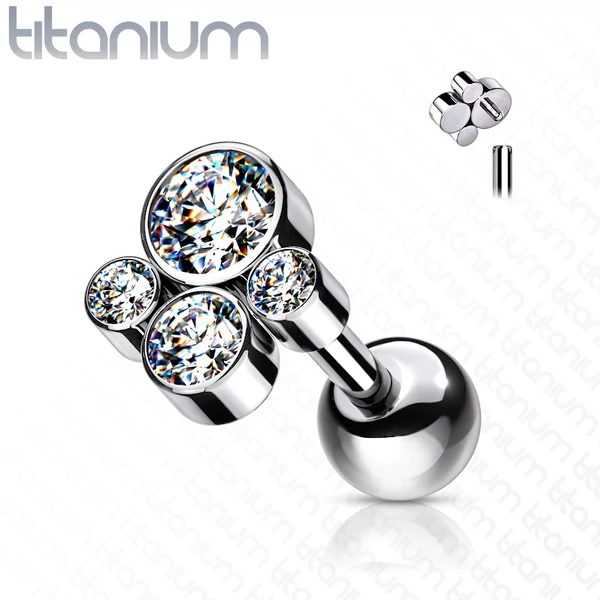 Titánium Piercing Fehér Cirkónia Kövekkel
