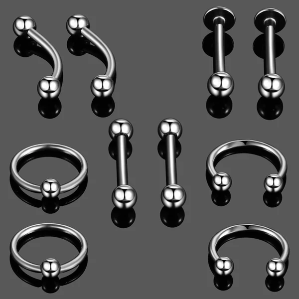 Ezüst Színű  10 Darabos Orvosi Acélból Készült Piercing Szett 8mm