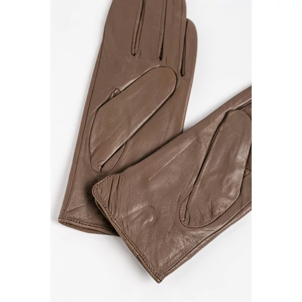 Szürkésbarna Női Valódi Bőr Kesztyű Gombos Díszítéssel, M-es