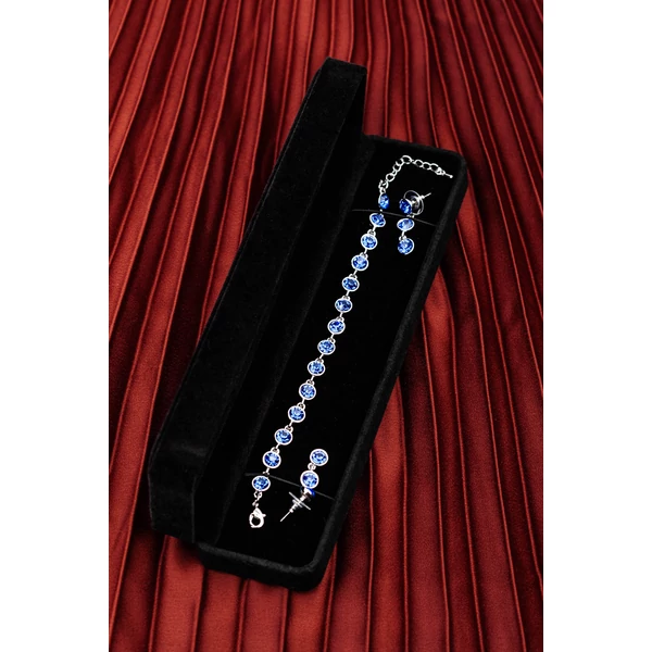 Kék Swarovski® Köves Nikkelmentes Fémből Készült Női Karkötő És Fülbevaló Szett