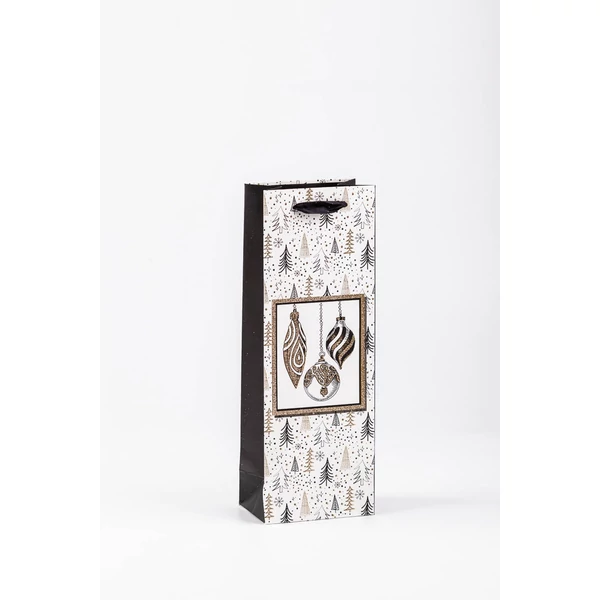 Fehér-Arany-Fekete, Karácsonyi Dísz Mintás Csillogó Ajándéktáska -- 36 x 12,5 x 8,5 cm