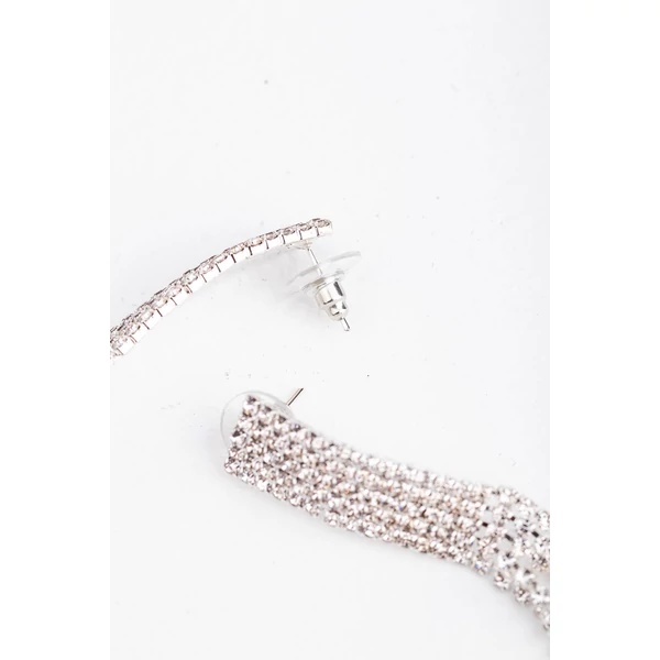 Esküvői Rozsdamentes Acél Cirkónia Kövekkel Díszített Lógós Fülbevaló