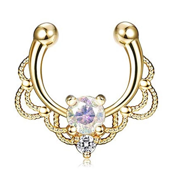 A & ONE Arany Színű Rozsdamentes Acélból Készült Színváltós Cirkónia Köves Ál Orrpiercing