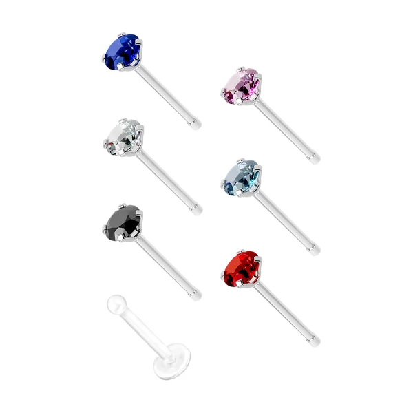 7 Darabos Többszínű Orvosi Acél Piercing Szett Cirkónia Kővel, 3 mm