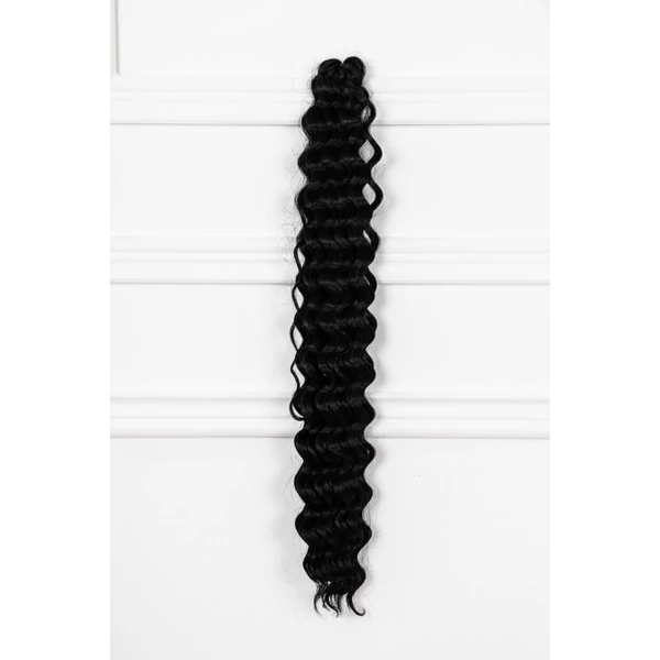 Fekete Szintetikus Mélyhullámos Sodort Horgolt Póthaj Fonáshoz, 50 cm