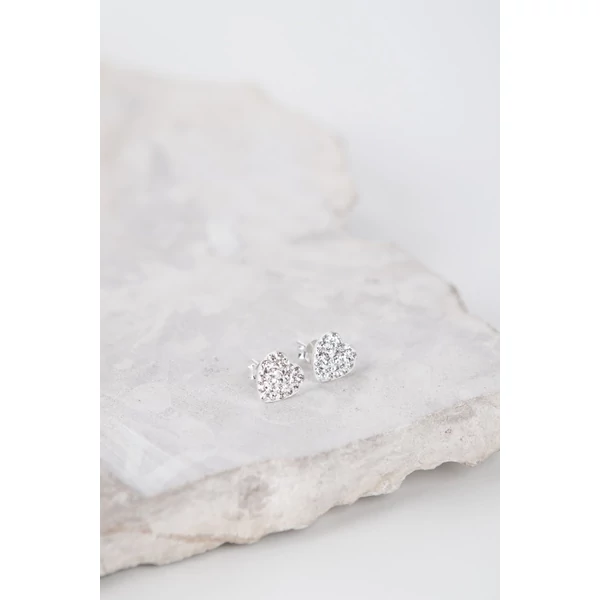 Fehér Szív Alakú Swarovski® Kristályokkal Kirakott S925 Ezüst Fülbevaló -12mm