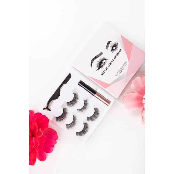 3 db-os Vegyes Soros Mágneses Műszempilla Szett Tussal És Csipesszel