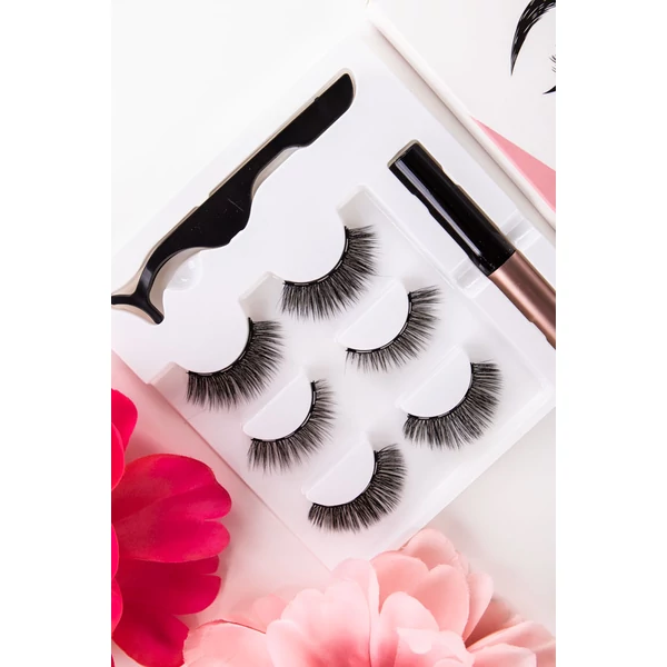 3 db-os Vegyes Soros Mágneses Műszempilla Szett Tussal És Csipesszel