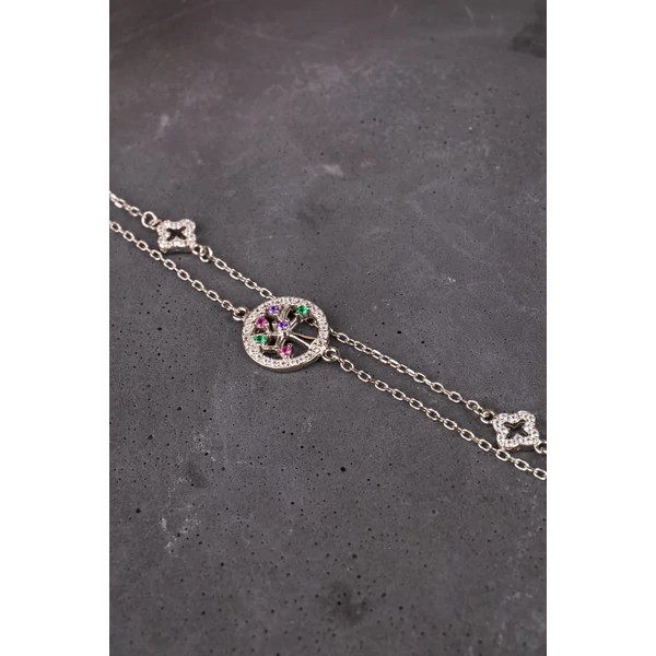 A & ONE Élet Fája Medállal Díszített Cirkónia Köves S925 Ezüst Karkötő