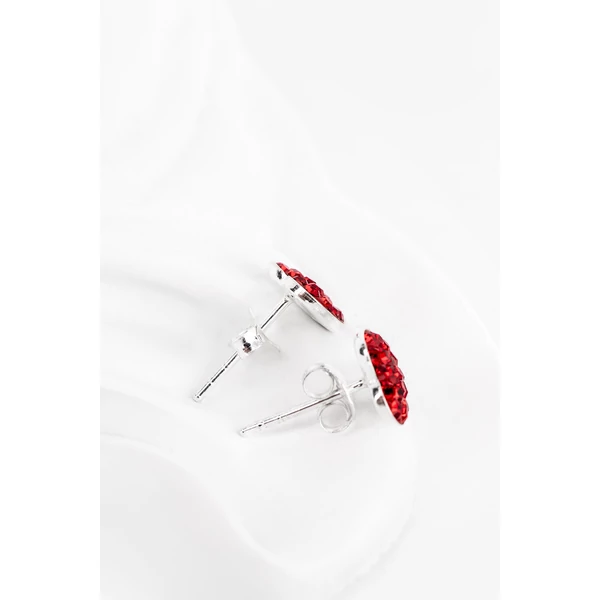 Piros Szív Alakú Swarovski® Kristályokkal Kirakott S925 Ezüst Fülbevaló