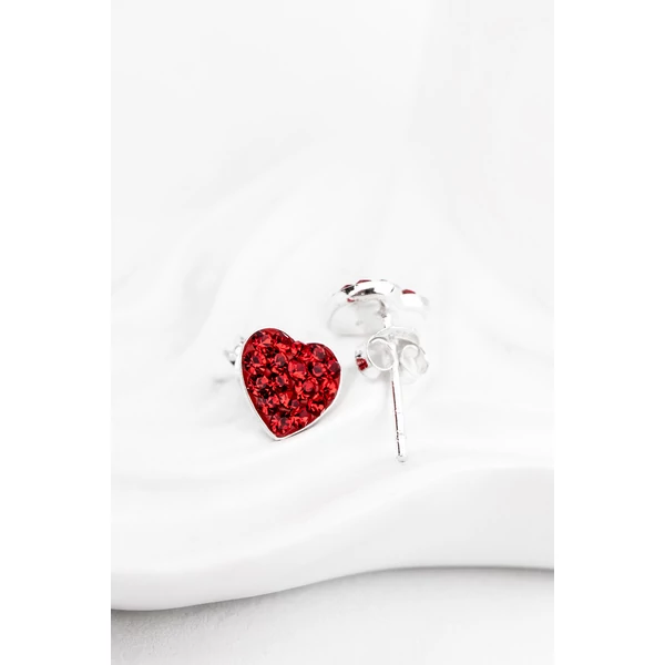 Piros Szív Alakú Swarovski® Kristályokkal Kirakott S925 Ezüst Fülbevaló