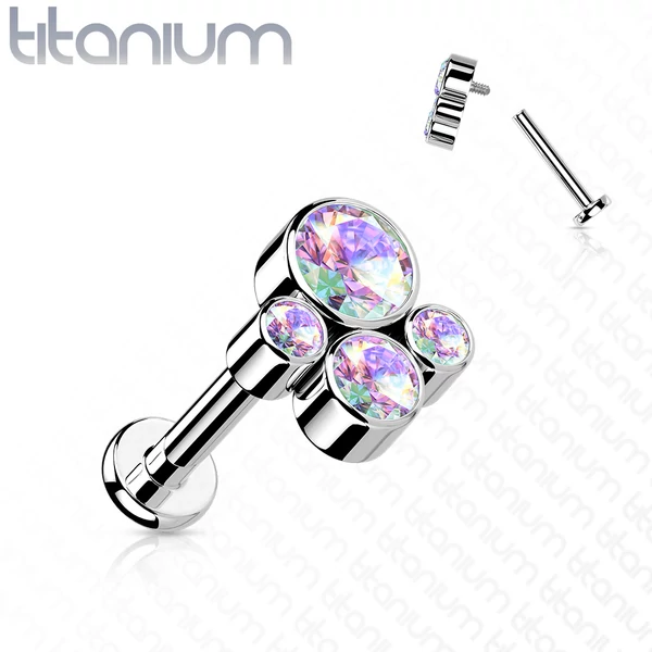 A & ONE Ezüst Színű Titánium  Egyenesszárú Labret Piercing Színjátszós Cirkónia Kövekkel