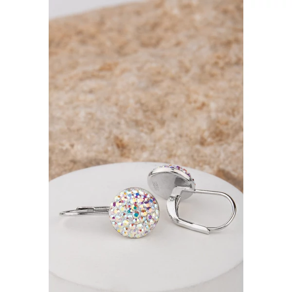 Színjátszós Swarovski Kövekkel Díszített S925 Ezüst Félgömb Medál Alakú Fülbevaló 