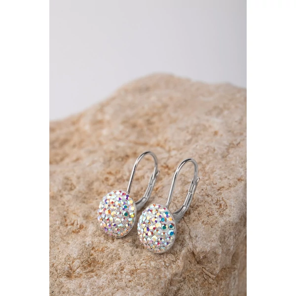 Színjátszós Swarovski Kövekkel Díszített S925 Ezüst Félgömb Medál Alakú Fülbevaló 