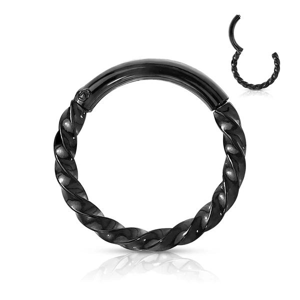 A & ONE Fekete Színű 316L Orvosi Acél Csavart Karika Alakú Septum Piercing Kövekkel Díszítve