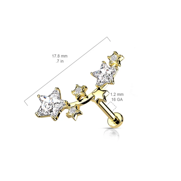 A & ONE Ezüst Színű Orvosi Acél Labret Piercing Cirkónia Köves Csillag Díszítéssel
