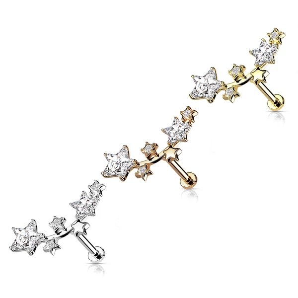 A & ONE Ezüst Színű Orvosi Acél Labret Piercing Cirkónia Köves Csillag Díszítéssel