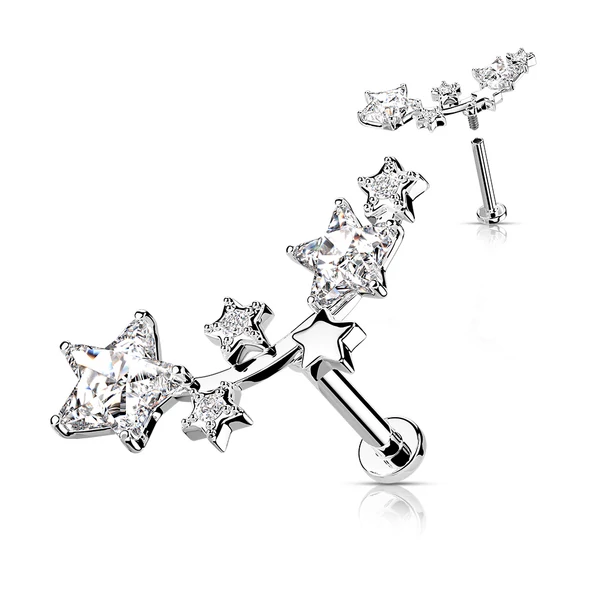 A & ONE Ezüst Színű Orvosi Acél Labret Piercing Cirkónia Köves Csillag Díszítéssel