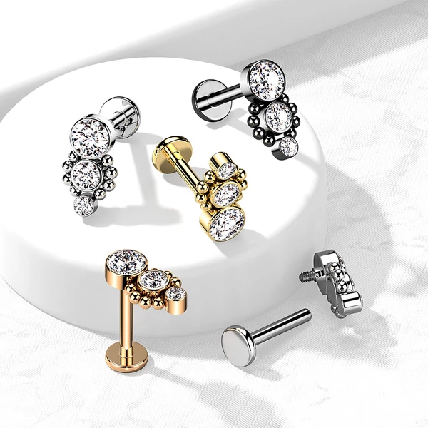 A & ONE Fekete Színű 316L Orvosi Acél Egyenesszárú Labret Piercing Cirkónia Köves Díszítéssel
